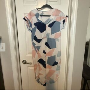 Geometric Patterned Dress in Pink and Blue